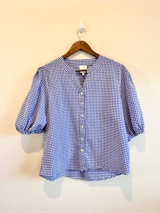 Joie Tops - Joie Gingham Puff Sleeve Blouse M Blue White Preppy Coastal Grandmillennial K08